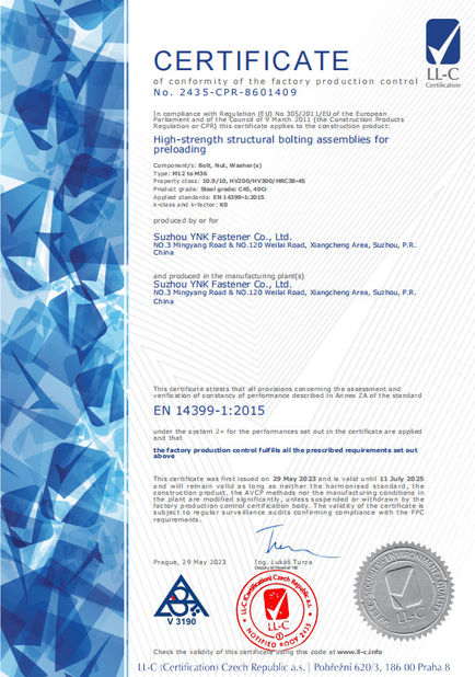China Suzhou YNK Fastener Co., Ltd. Certificações